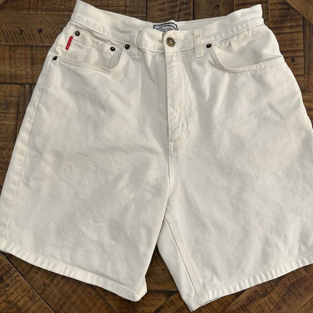 Vintage Bugle Boy for Her White High Waisted Denim Baggy Mom Shorts Size 10